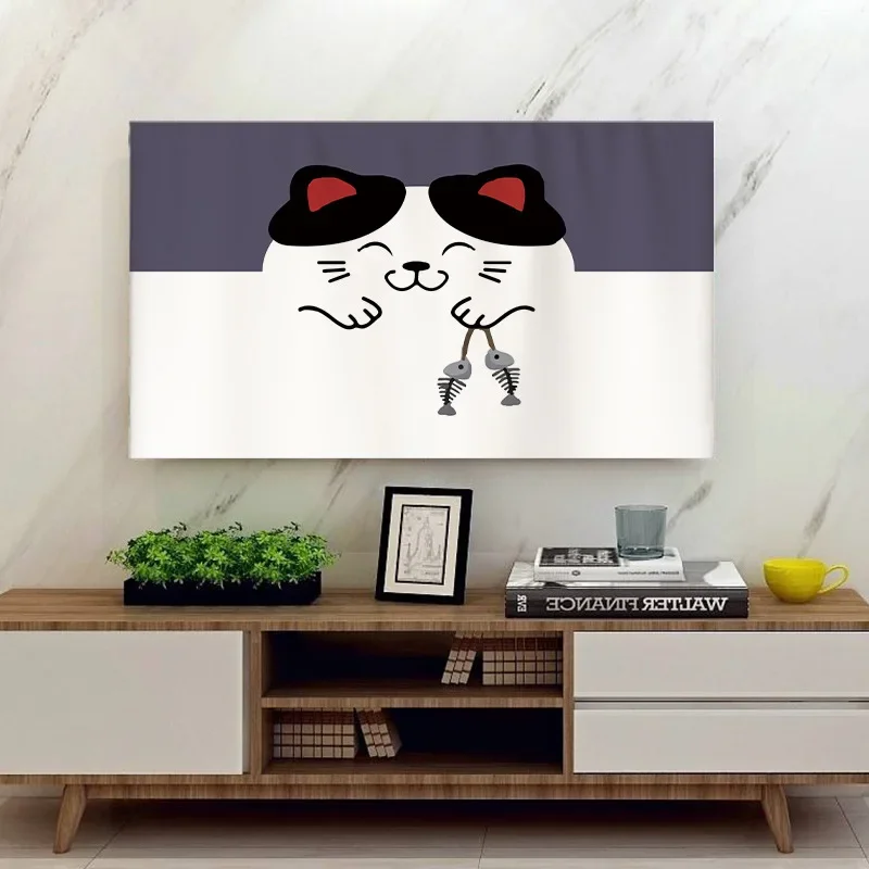 Cartoon Minimalist Printed Fabric Cover Curved TV Decorative Cloth and Household Wall Mounted Universal Dust Shield 22-75 Inches