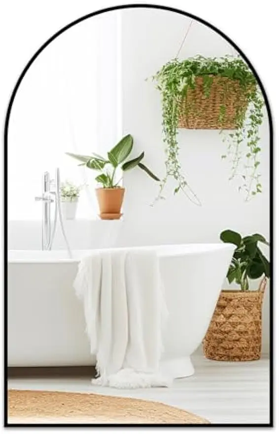 

Large Black Arched Wall Mirror for Bathroom, Living Room, Bedroom Decor - 24x36 Inch