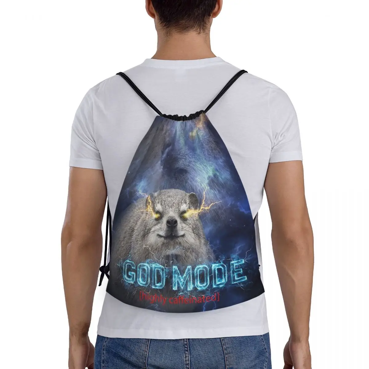 

God Mode Highly Caffeinated Rock Hyrax Backpacks Portable Drawstring Bundle Pocket Sports Bag Book Bags For Man Woman Students