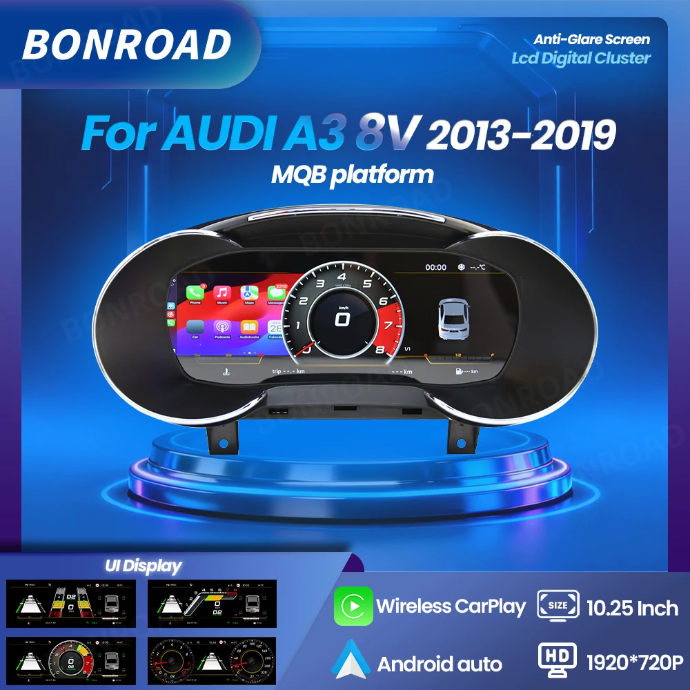 BONROAD 10.25" Digitaal CarPlay Android Auto Instrumentenpaneel Dashboard voor Audi A3 8V Navigatie Snelheidsmeter Cockpit Met HDMI - afbeelding 2