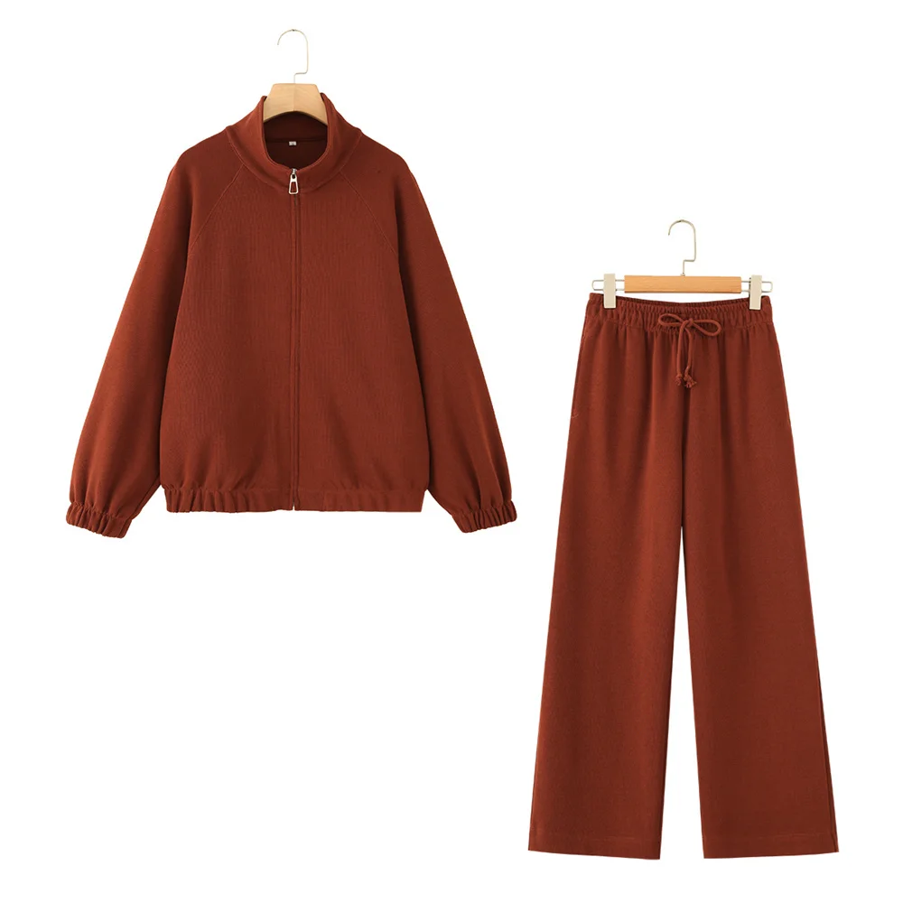 New autumn and winter women's clothing simple fashionable soft zipper sweatshirt high waisted straight leg pants