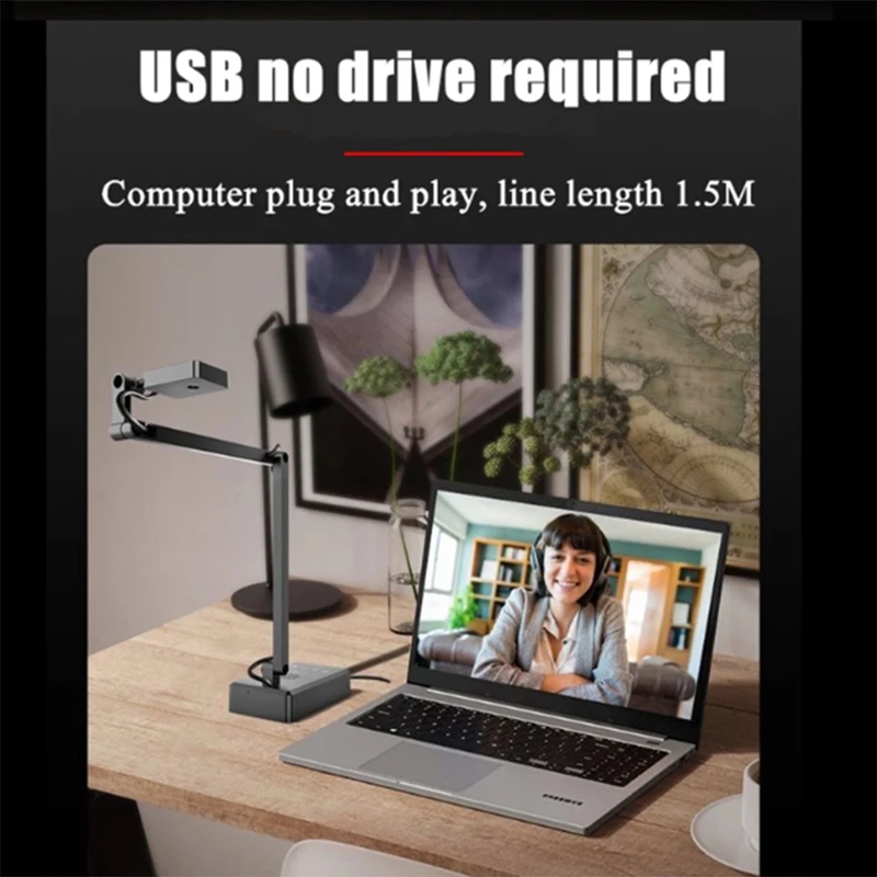 Caméra de Document USB 4K 16MP, Webcam Visualiseur, Inversion d'Image, Pliable pour Démonstration en Direct, Conférence Web