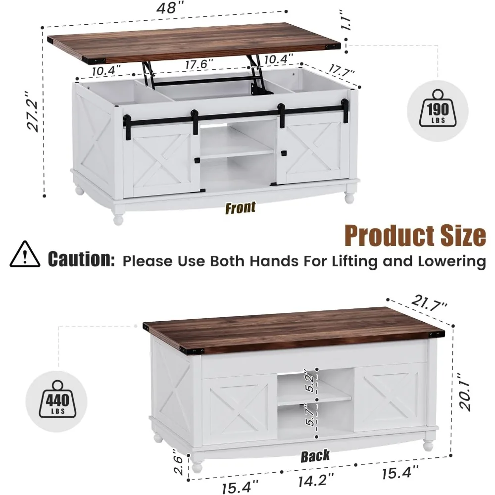 48 طاولة قهوة لرفع المزرعة مع أبواب منزلقة للتخزين ومقصورات مخفية كبيرة، وطاولة قهوة مع سطح رفع #3