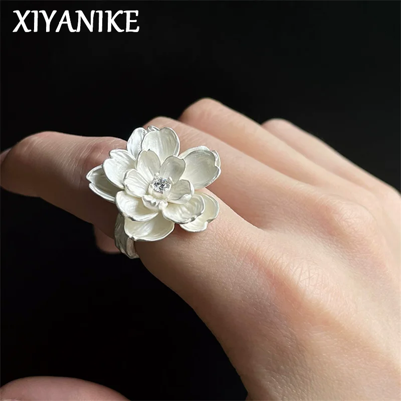 XIYANIKE Sweet Flower Sakura Zircon Adjustable Finger Rings For Women Fashion New Jewelry Accessories Gift Party Wedding Anillos