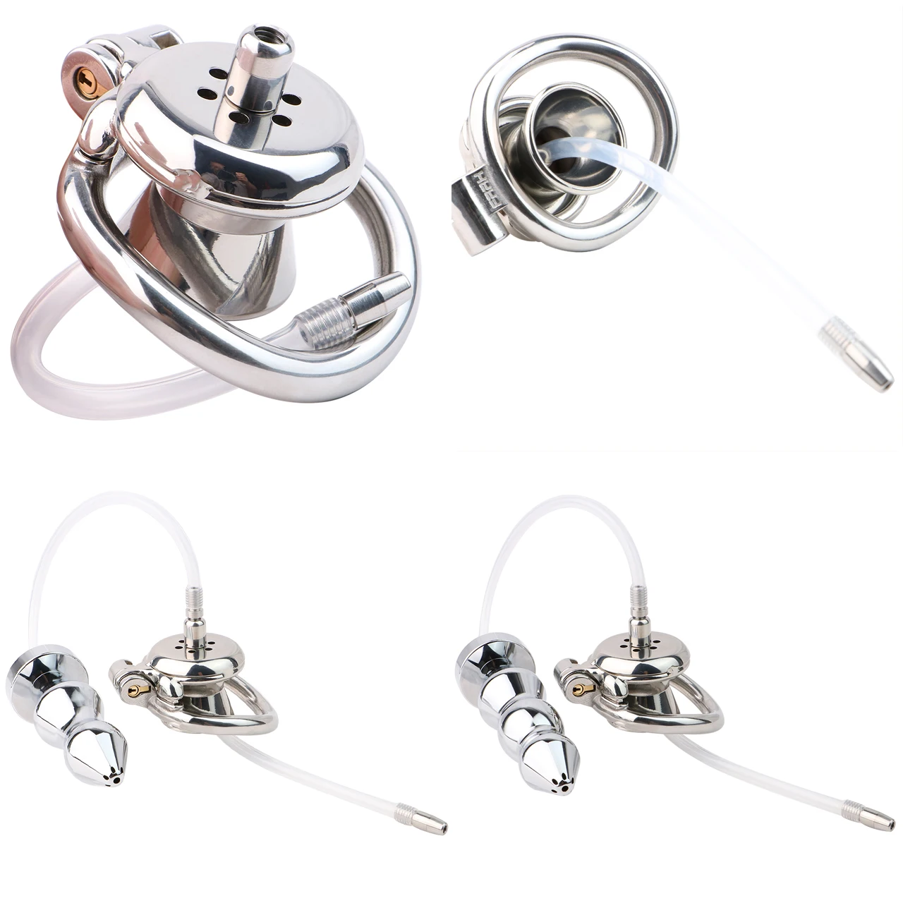 FRRK Anal Locking Plug withUrethral Chastity Cage for Partner, Cock Cage with a Butt Plug Attachment and Urethral Sounding