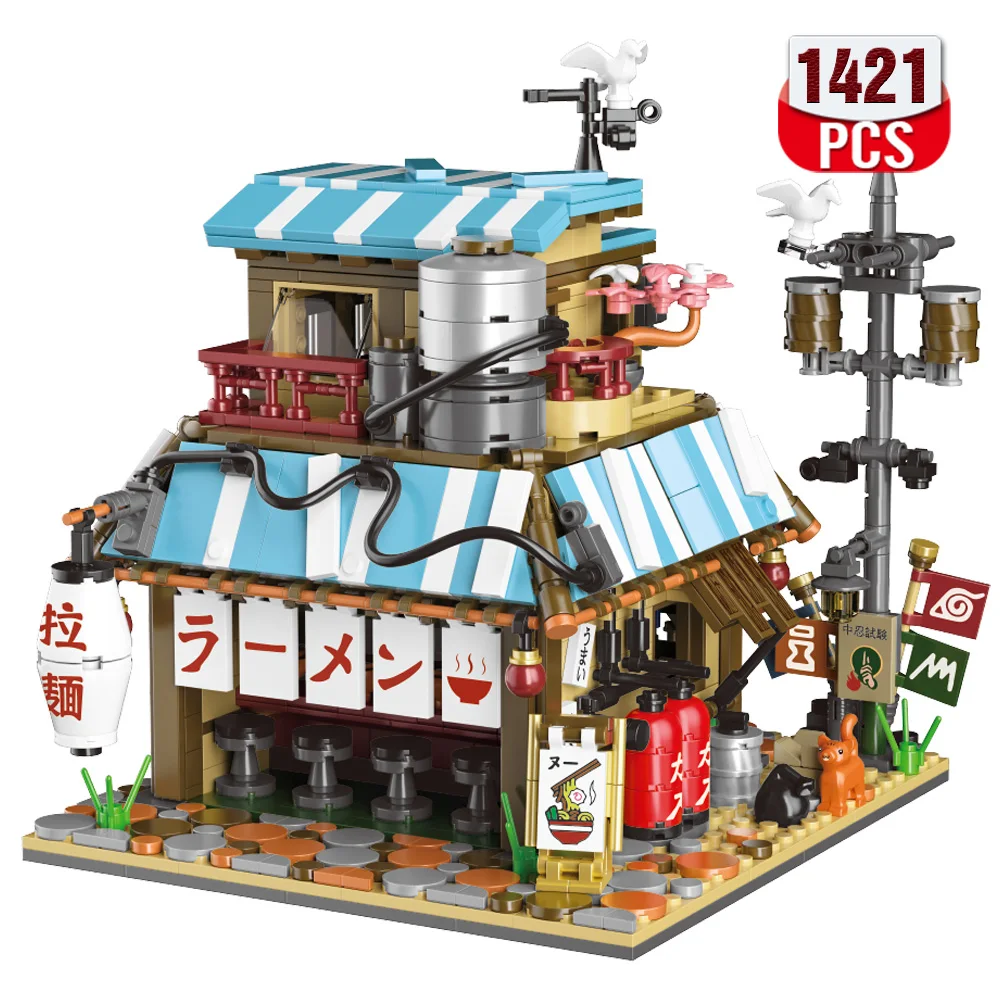 Ideas técnicas restaurante japonés vista a la calle bloques de construcción experto Ramen casa conjunto ladrillos DIY juguete para niños regalos de vacaciones