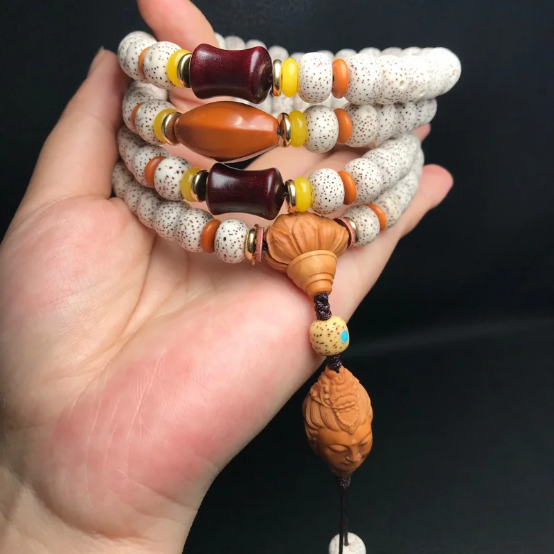 

Original Hainanshun White Xingyue Bodhi108Buddha Beads Bracelet Necklace Olive Lotus Seedpod Three-Way Guanyin Pendant