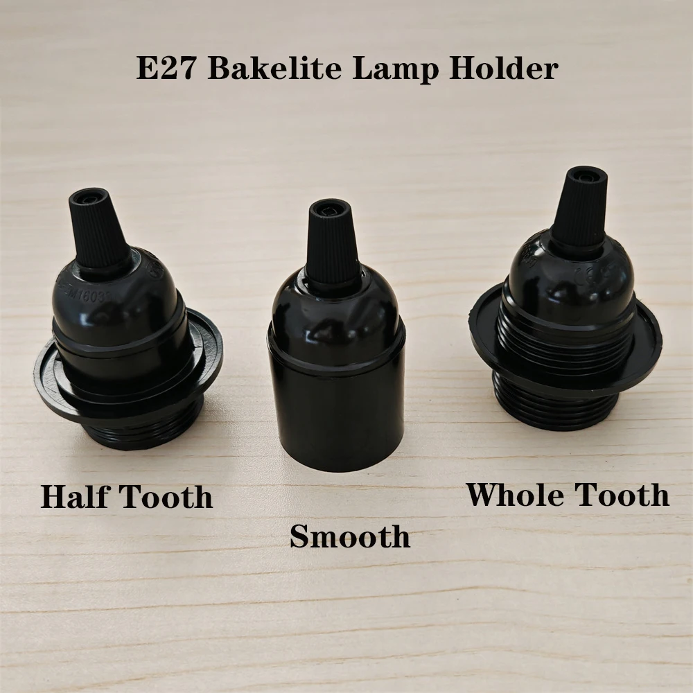 Retro Black E27 Self-locking Bakelite Lamp Holder LED Light Head Socket Lighting Fitting Floor Desktop Light Bulb Base 4A 250V