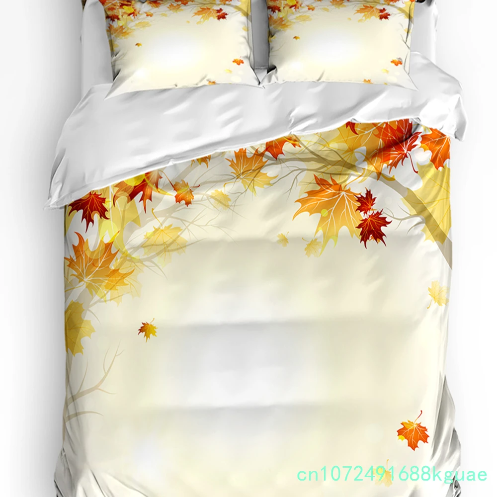 Autumn Leaves Yellow Maple Leaf Bedding Set 3pcs Duvet Cover Pillowcase Kids Adult Quilt Cover Double Bed Set Home Textile