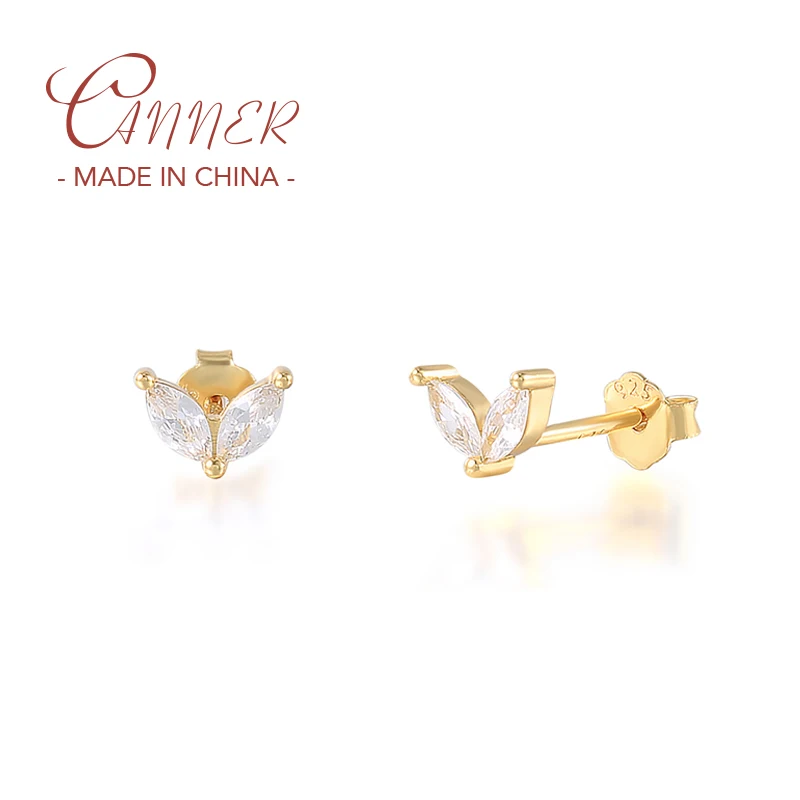 CANNER Piercing Aretes 925 Sterling Silver Women Earring White Zircon Butterfly Cross Crown Stud Earrings aros plata 925 mujer