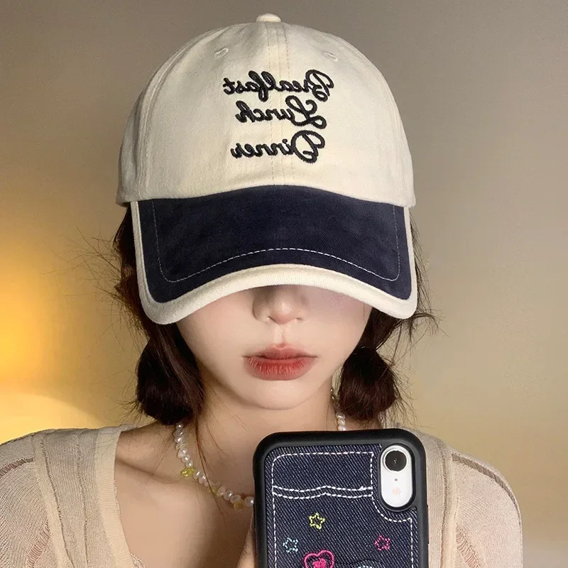 Embroidered Korean Style All-Matching Baseball Cap Women's Long Brim Peaked Cap Wide Brim Face-Showing Small Hat