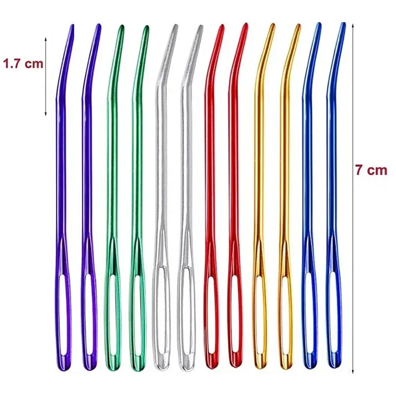 

2/8/12pcs Large Eye Curved Needles 7cm Aluminum Blunt Needle Yarn Knitting Needles Weaving Needle DIY Sewing Big Eye Bent Needle