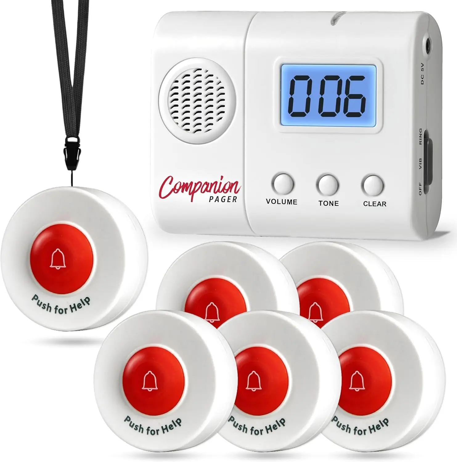 

Nurse Call System with 6 Wireless Buttons, Caregiver Pager for Elderly, Patient Alert Monitor, Bed Alarm, Emergency Buzzer