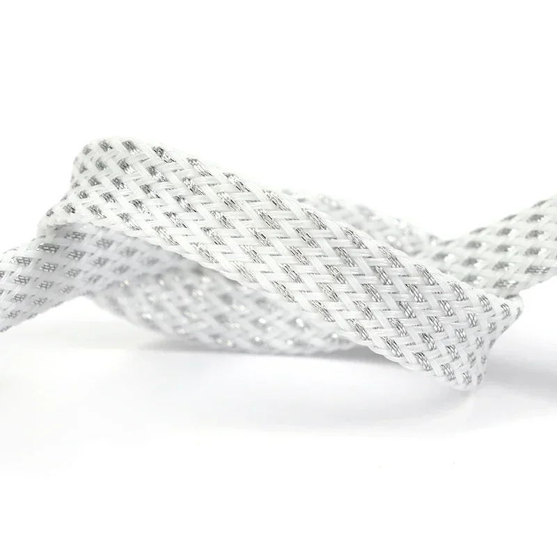 White Silver PET Insulation Expandable Braided Sleeve 2mm - 25mm High Density Wire Wrap Nylon Sheath Protection Cable Sleeving