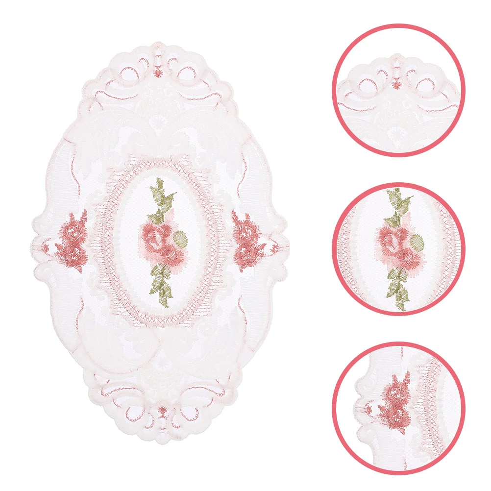 

4Pcs Exquisite Embroidered Lace Placemats Oval Table Mats French Style Doilies for Weddings Parties Home Decor