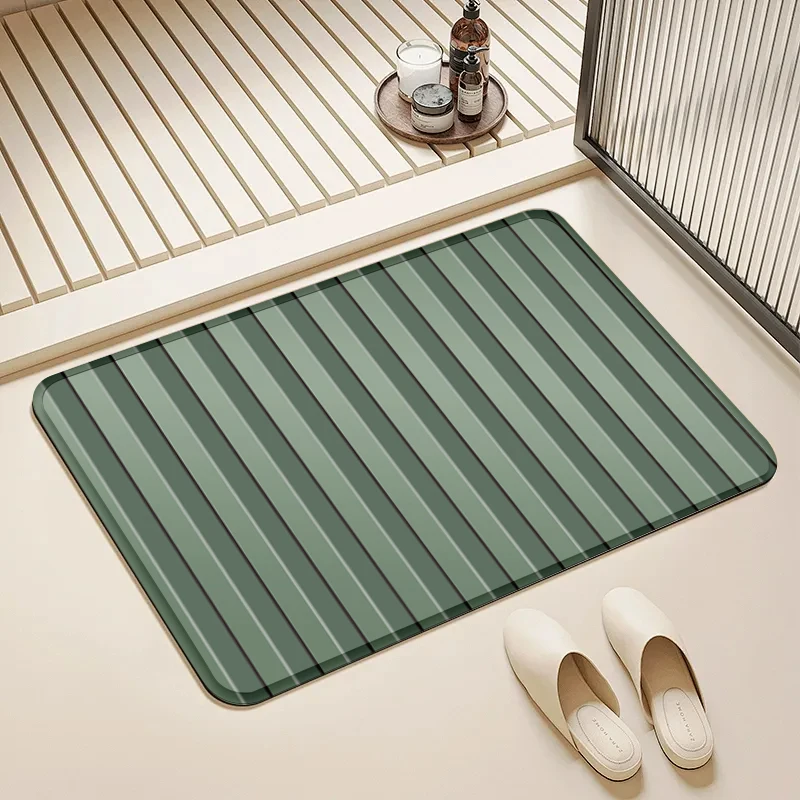 

Dark Green Striped Flannel Doormat Non-Slip Absorbent Soft Floor Mat for Entryway Bathroom Kitchen Home Decor