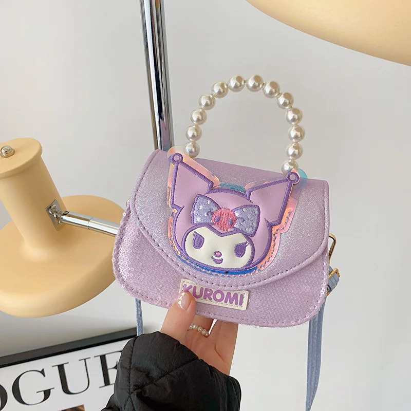 Sanrio Children's Bag Cute Hello Kitty Kuromi Hand-held Crossbody Bag Princess Coin Purse Female Cute Pearl Handbag