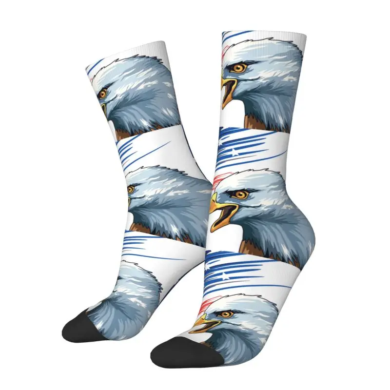 Kawaii Print Patriotic Bald Eagle American Flag Socks for Men Women Stretchy Summer Autumn Winter Crew Socks