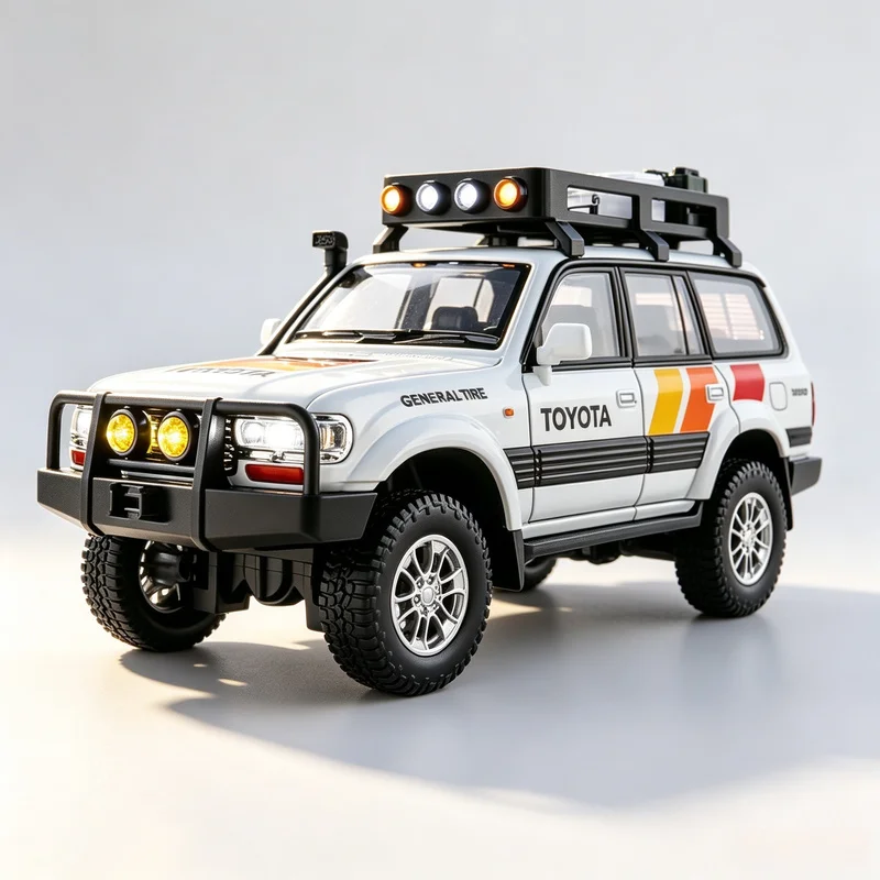 1/24 FJ Cruiser LC80 Simulation Alloy Car Model Rally Buggy Off-Road Vehicle Collection Light Sound Openable Doors Ornament Toy