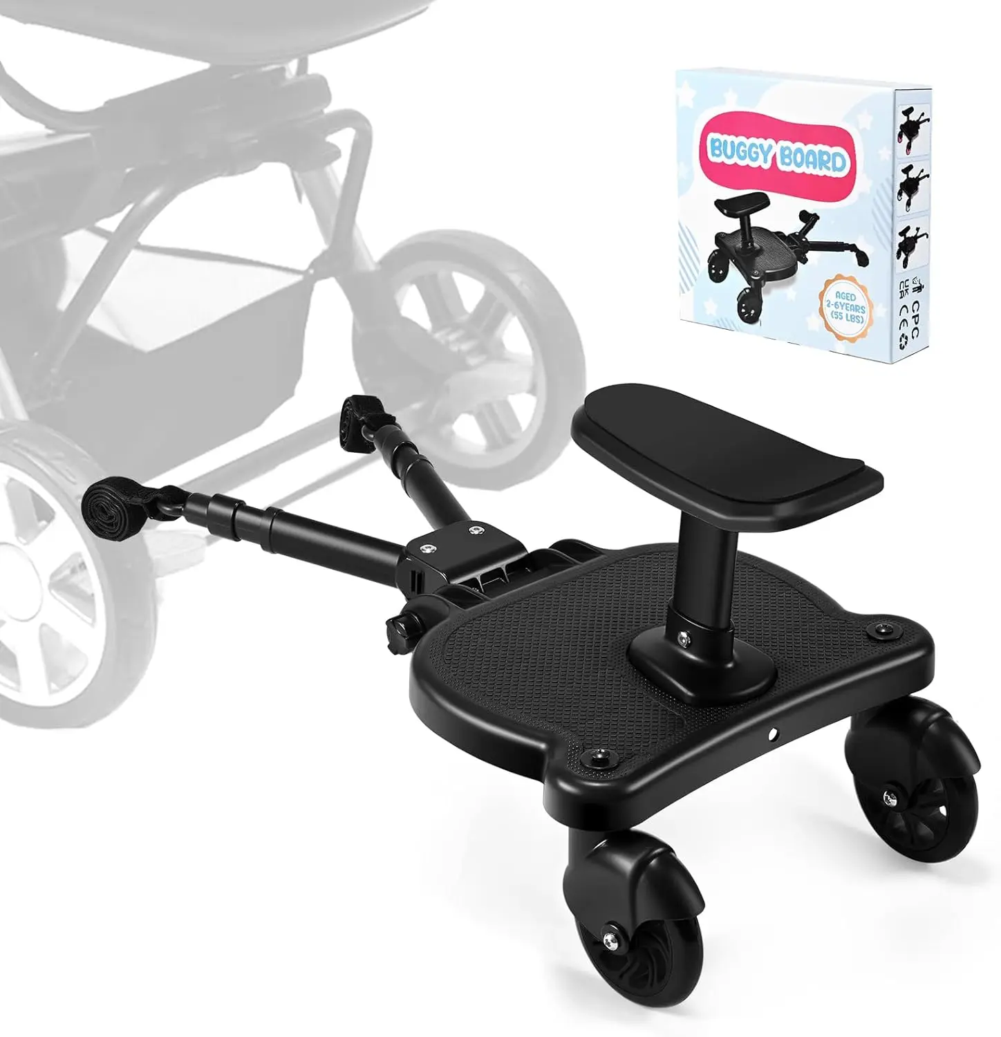 Universal Stroller Board, Stroller Step, Standing Board for Toddlers, Stable Two-Wheel Design Compatible with 99% of Strollers