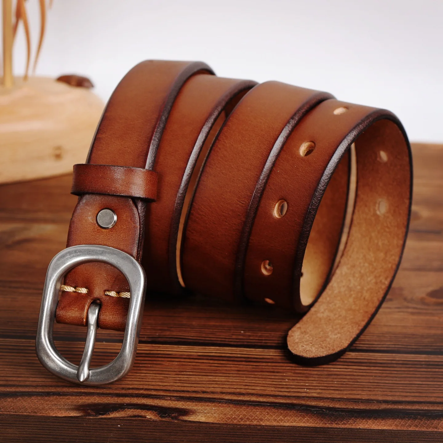 

Cowhide Minimalist Style Belt, Women's Genuine Leather Jeans Versatile Casual Korean Style Needle Buckle Fashion Vintage Belts