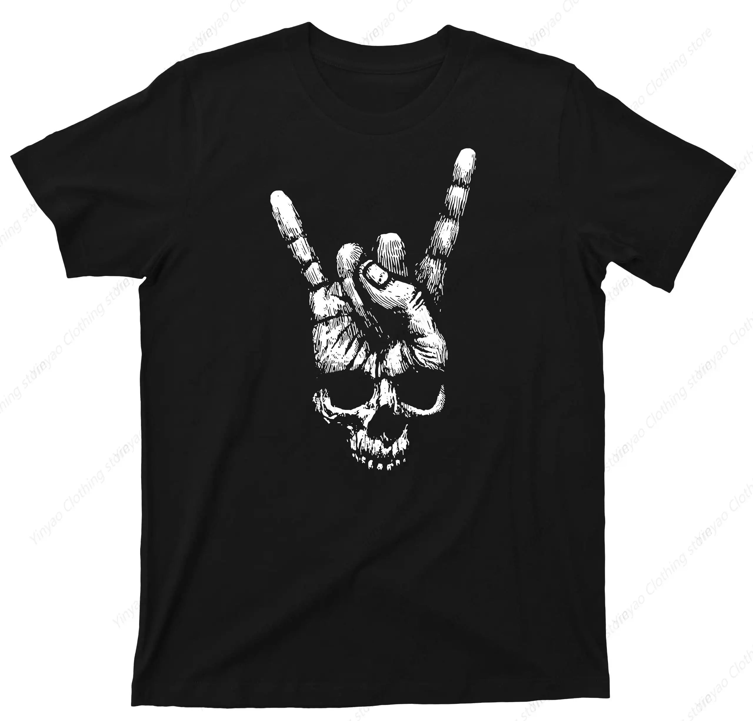 Skull Gesture Corner Printed T-Shirt Rock Heavy Metal Men'S Cool T-Shirt Fashionable Pure Cotton Clothes