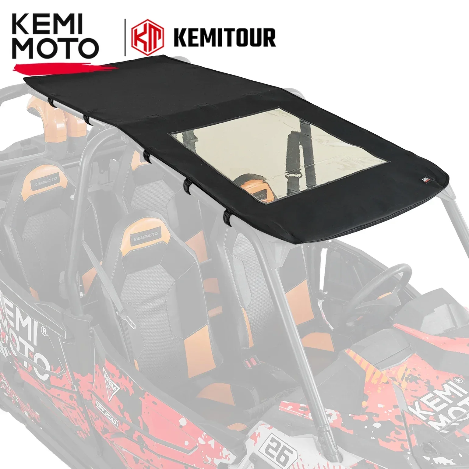 KEMIMOTO UTVนุ่มกันน้ําหลังคา1680DบังแดดCanopyใช้งานร่วมกับPolaris RZR XP 4 1000 / 4 Turbo / 4 900 2014-2023