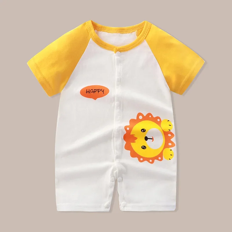 ملابس الصيف لحديثي الولادة لطيف الكرتون ديناصور النمر القرش الأسد طباعة مريحة طفل الفتيان فتاة 0-18 شهر بذلة بأكمام قصيرة