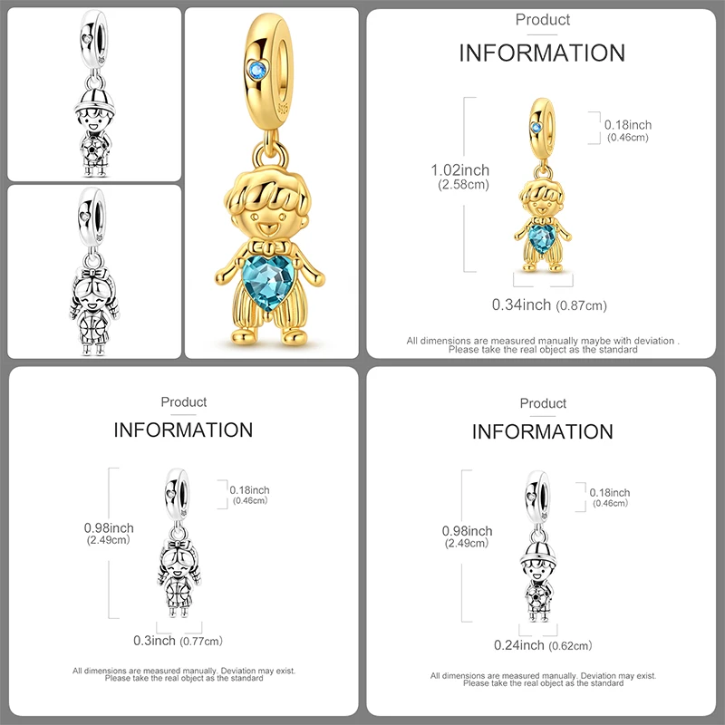 3-teiliges 925 Sterling Silber Charm-Set für Jungen und Mädchen, Familien- und Kinder-Perlen, DIY-Armband, Halskette, Geburtstags- und Muttertagsgeschenk für Frauen – Detail 5