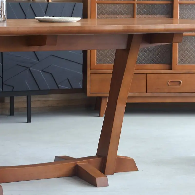 Pure solid wood dining table medieval retro style thickened rectangular small apartment living room Nordic log