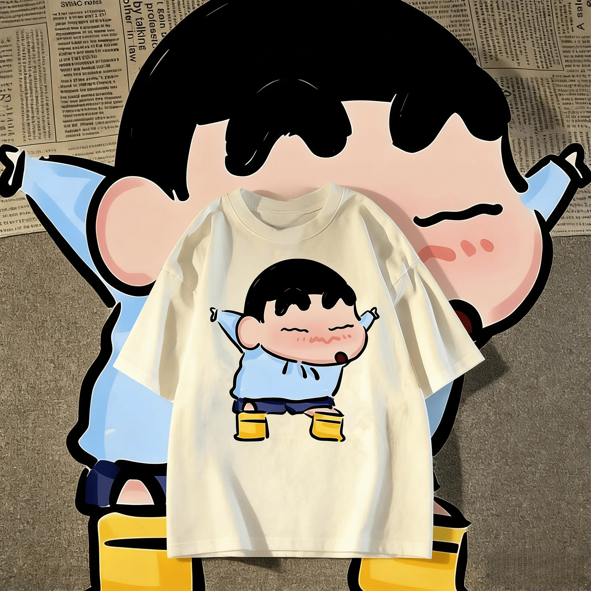 Crayon Shin Chan Rainy Day Print Casual T Shirt Cute Anime Short Sleeve Tee Streetwear Daily Wear
