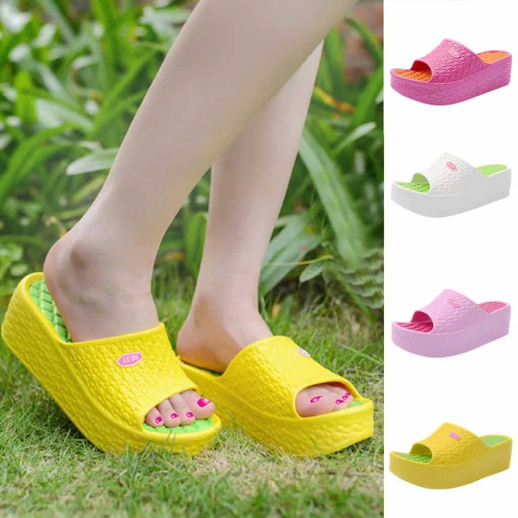 Thick Soles Fashion Women Slippers Platform Wedges High Heel Solid Casual Slippers Indoor Outdoor Pool Beach Bath Slides Sandals