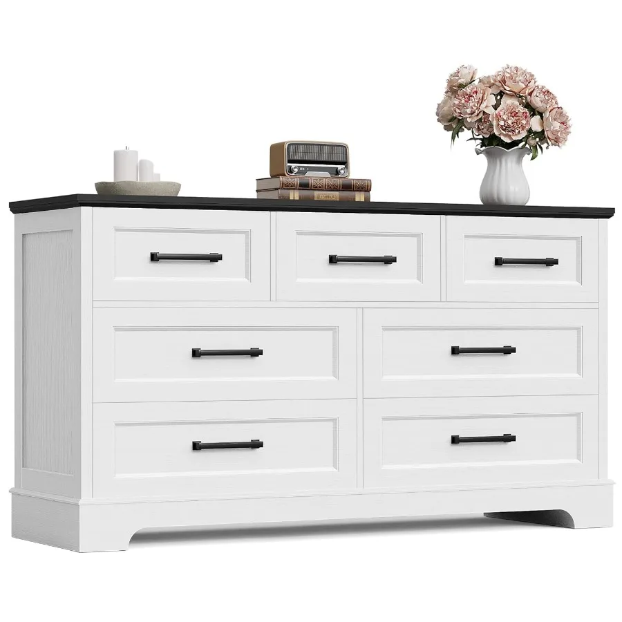 خزانة مزرعة لغرفة النوم مع 7 أدراج خزانة خشبية ذات أدراج توفر مساحة تخزين واسعة 52 بوصة لتنظيم خزانة الملابس