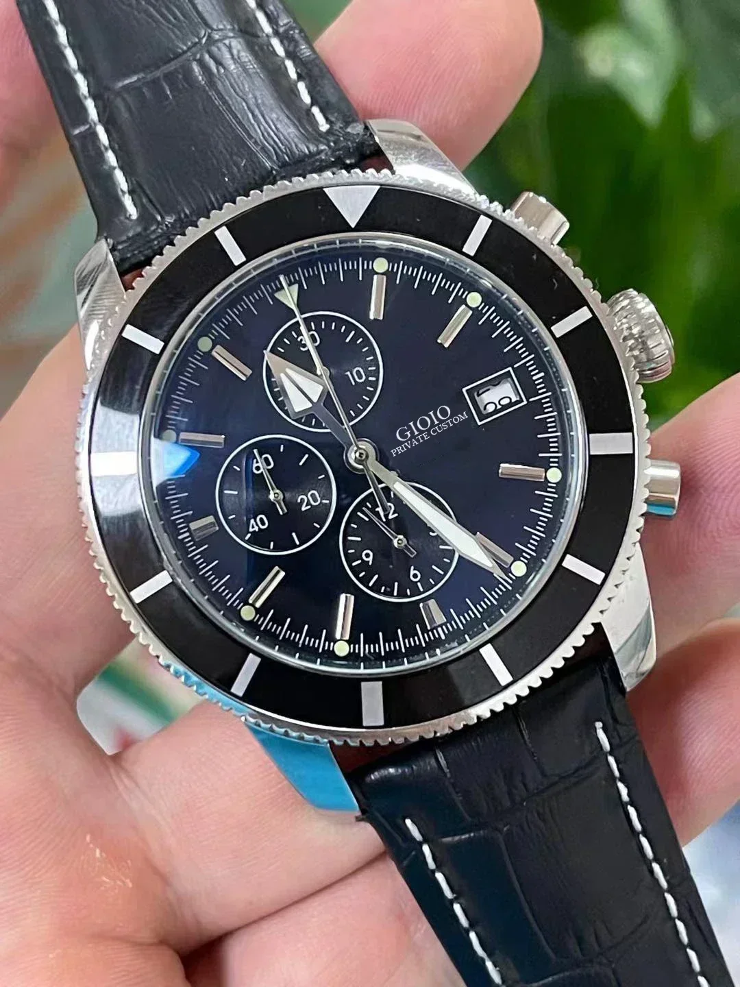 Montre de luxe en cuir pour homme, chronographe à quartz en céramique, noir, bleu, marron, sourire océanique, nouveau