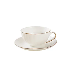 210ML Porcelain Tea Cup With Gold Trim,Cappuccino Coffee Cups, White Tea Cup Set, British Coffee Cup