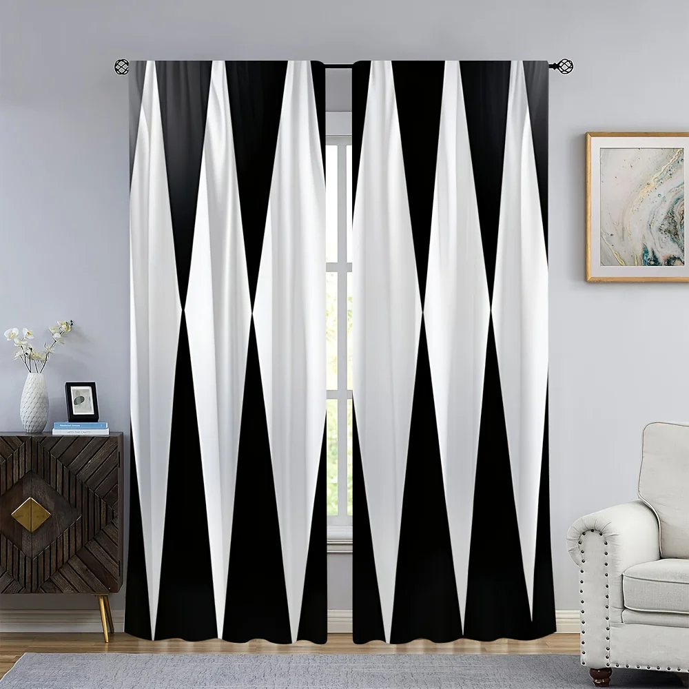 Modern Geometric Black White Curtain, Bold Diamond Pattern Drape, Minimalist Abstract Window Treatment for Living Room Bedroom