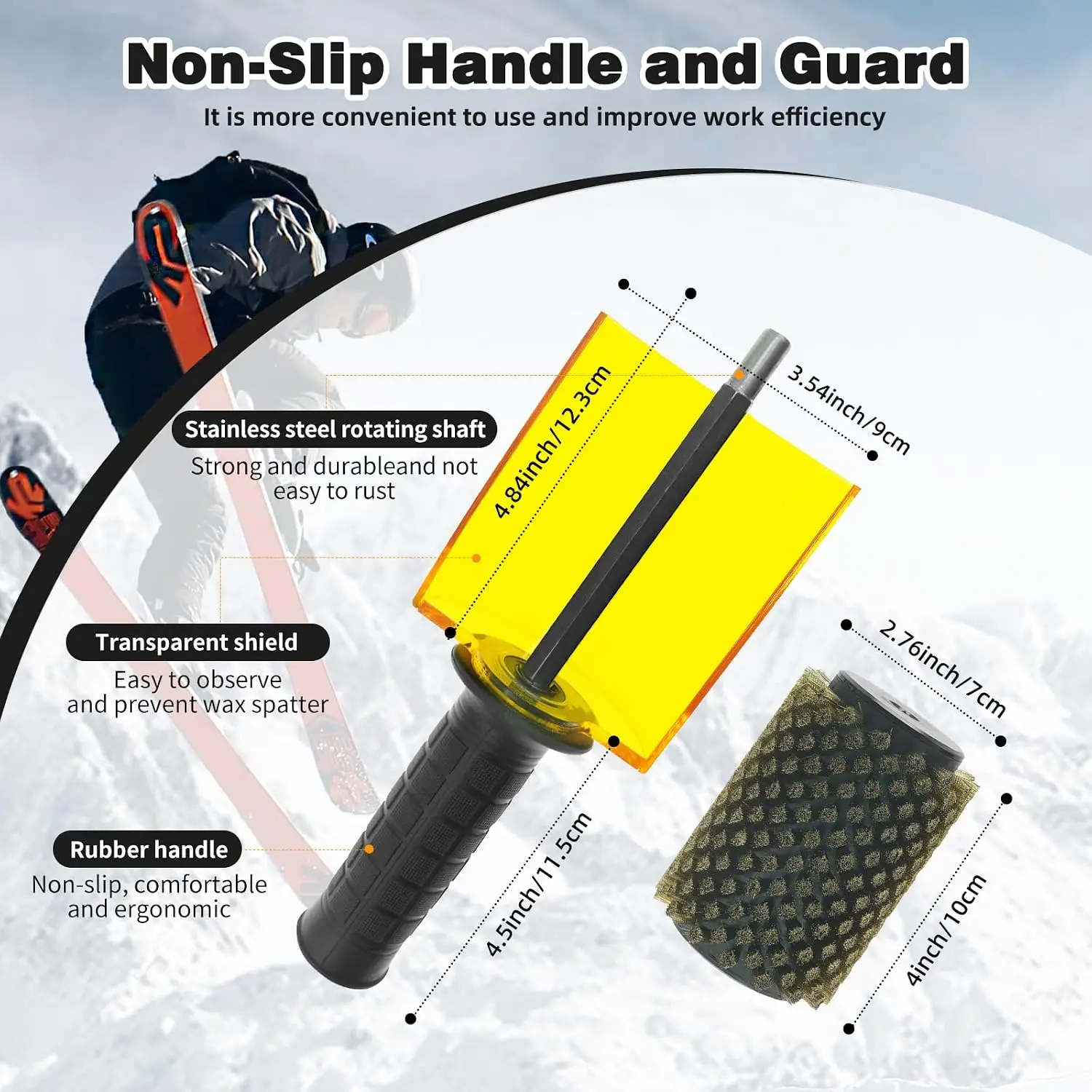 100mm Ski Roto Brush Kit Roto Brush Handle Axle with All 3 Brushes (Brass, Horse Hair and Nylon) with Protector Storage Bag, Handle Ski Rotation Brush Kit Using on Electric Drill