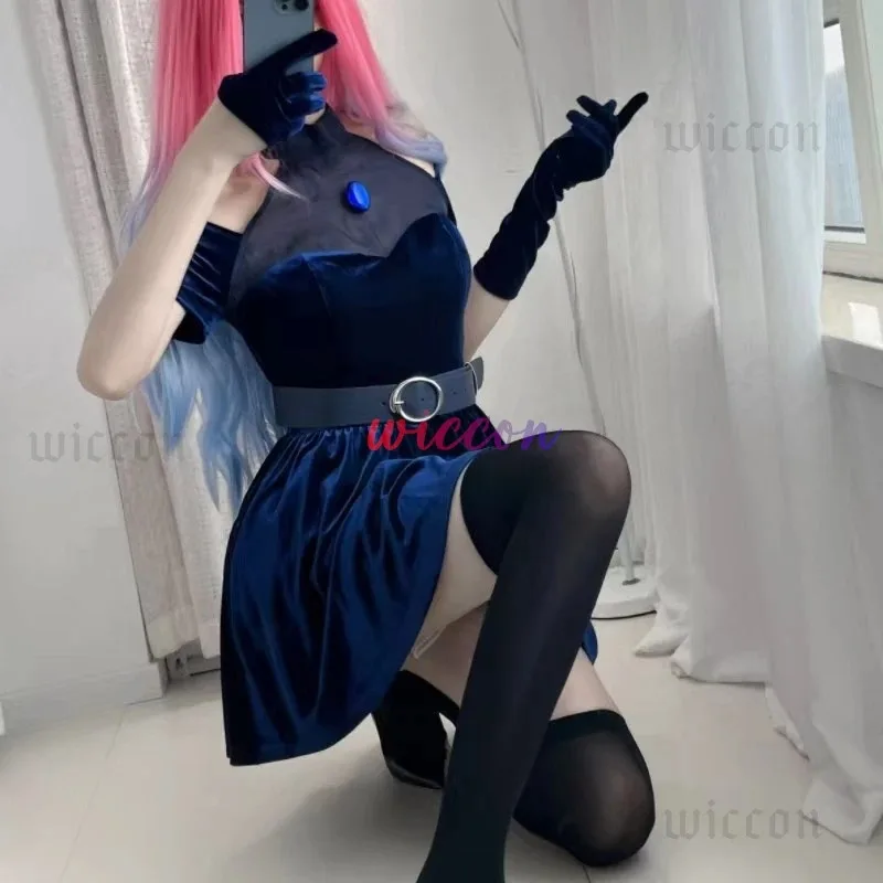 DY20Anime エイリアンステージコスプレ Mizi コスプレ衣装ウィッグハロウィンアニメ服ゲーム衣装ステージ黒ゴージャスなドレス Women25