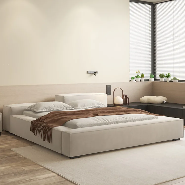 モダンでシンプルな畳ベッド、ハイ＆ローベッド、マスターベッドルーム、大型ベッドルーム、ベッド、ライトラグジュアリー、ハイ