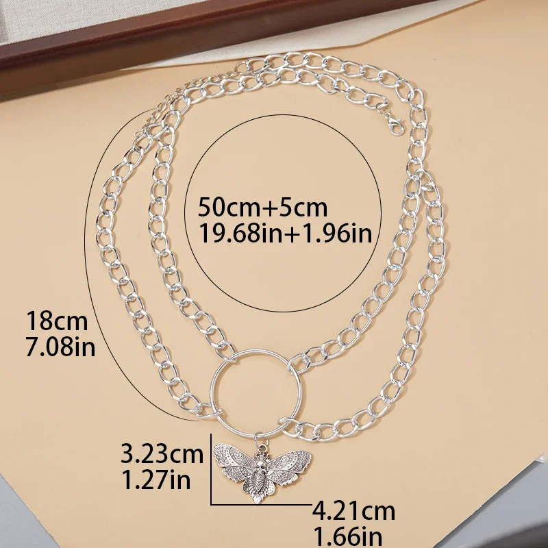 Vintage Gothic Death Moth Skull Pendant Necklace Women's Personalized Charms Double Layer Collarbone Chain Halloween Accessories image 4