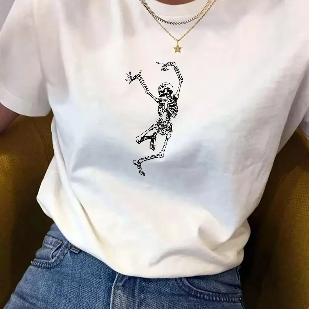 

Skeleton Dance Graphic Women Men T-Shirt Summer Fashion Bohemian Vinatge Gothic Tee Short Sleeves Female Funny Halloween Top
