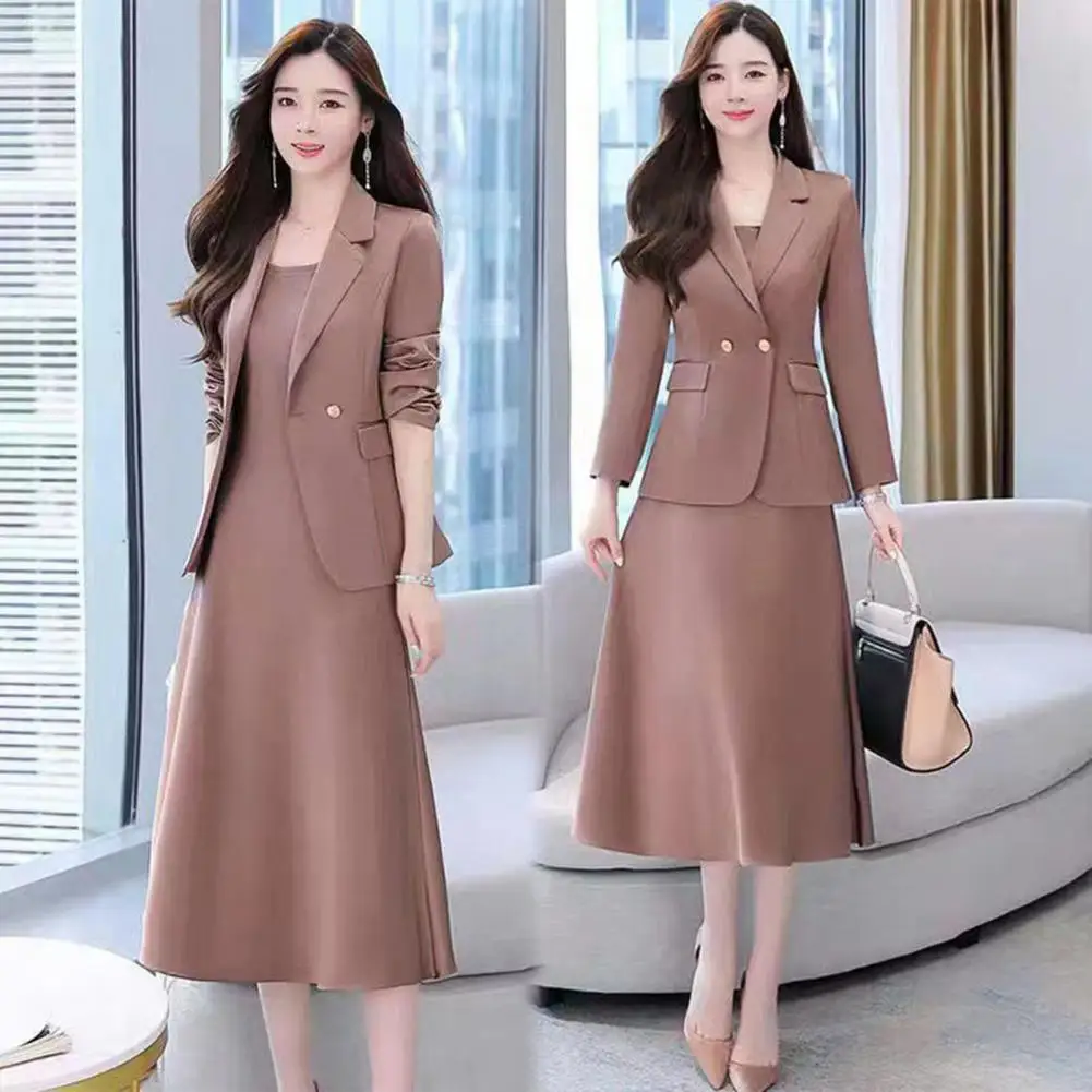 Fashion Full Sleeve Blazer 2 Piece Set Women Elegant Sleeveless Dresses For Businesss Tracksuit Ladies Dress Suit For Work Suits