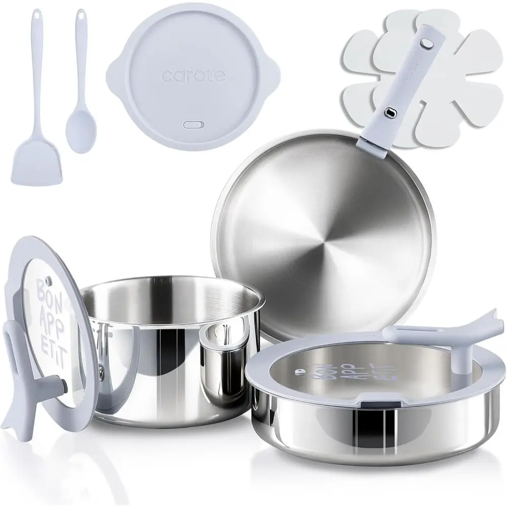 

11-Piece Non-Stick Pots and Pans Set with Stand-Up Lid, Detachable Handle, Oven Safe to 600°, Non-Toxic Dishwasher Safe