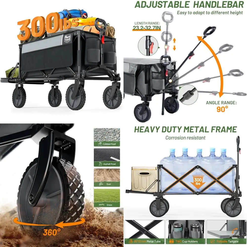 

Heavy Duty 300lbs Capacity Extra Long Collapsible Wagon with Tailgate, Adjustable and Foldable for Outdoor Adventures