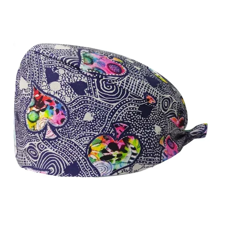 Adjustable HeadCover with Sweatband Men Women Bouffant Hat Pure Colour Cotton Hats Surgical Scrub Cap