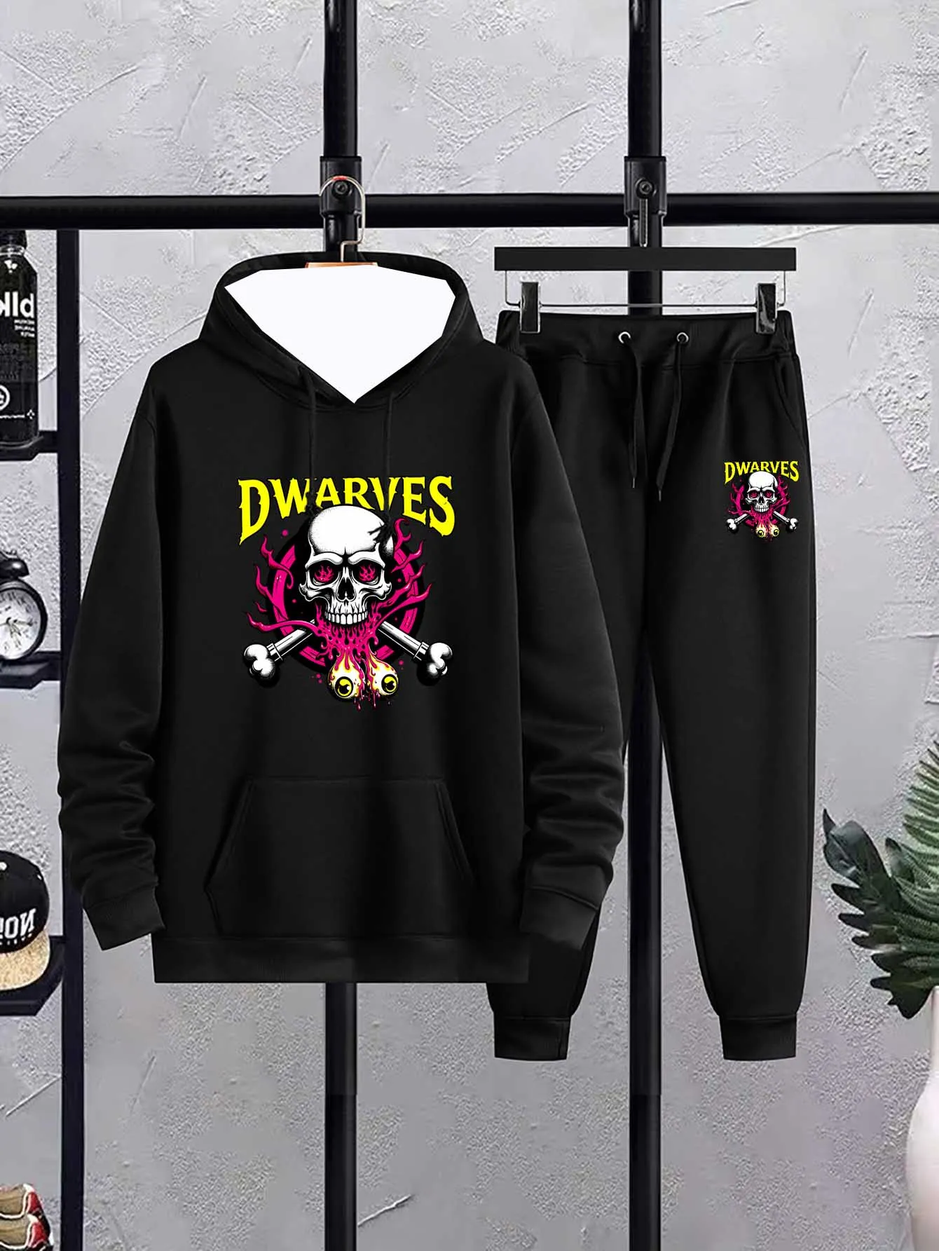 

2025-26 Autumn/Winter New Y2K Sports Set Hoodie Skull Print Men's Fashion Super Large Comfortable Daily Street Two Piece Set