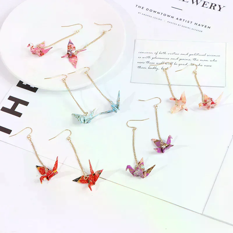 Kranich Earrings Origami Miniblings Bird Cranes Faltkunst Senbazuru Paper