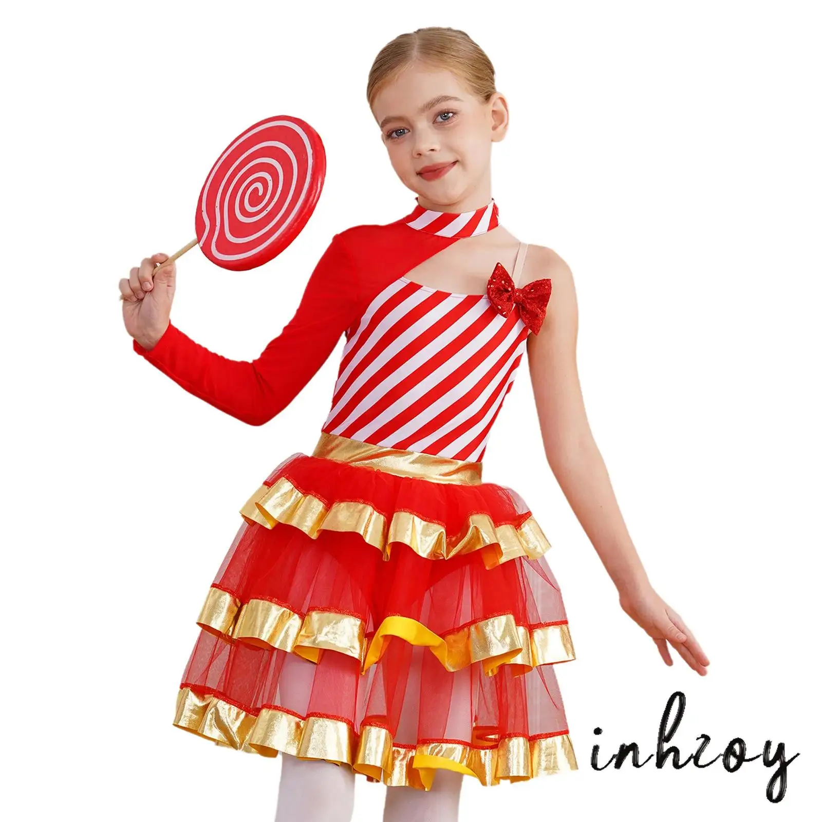 

Kids Girl Christmas Dress Unique Asymmetrical Shoulder Shiny Sequins Stripes Tiered Tutu Dress Fancy Fairy Christmas Party Dress