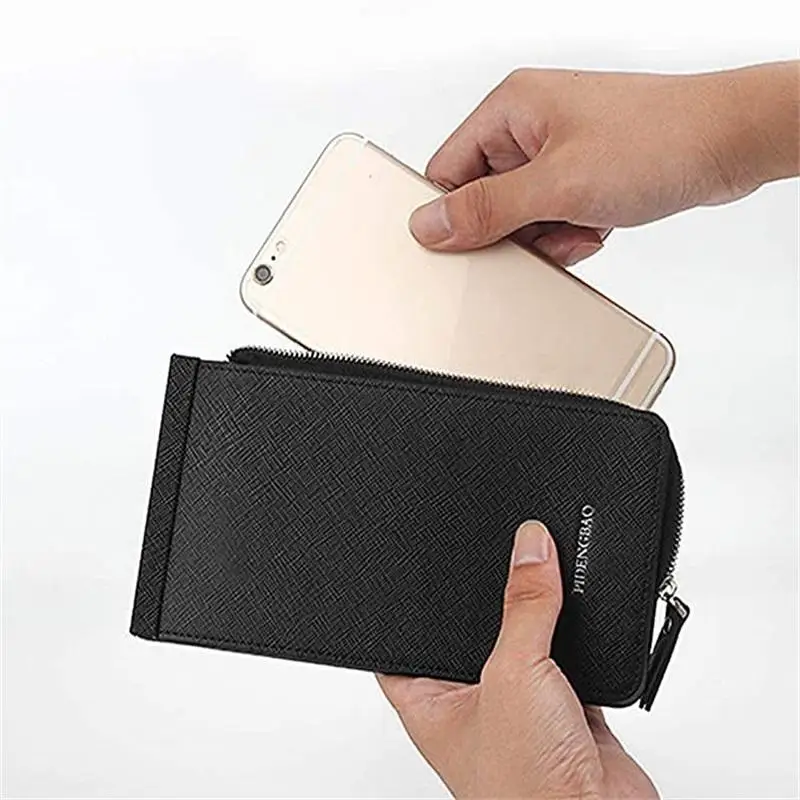 Multifunctional Long Wallet New Genuine Leather Cow Leather Zipper Money Clip Men's Simple Design Business Clutch Cellphone Bag