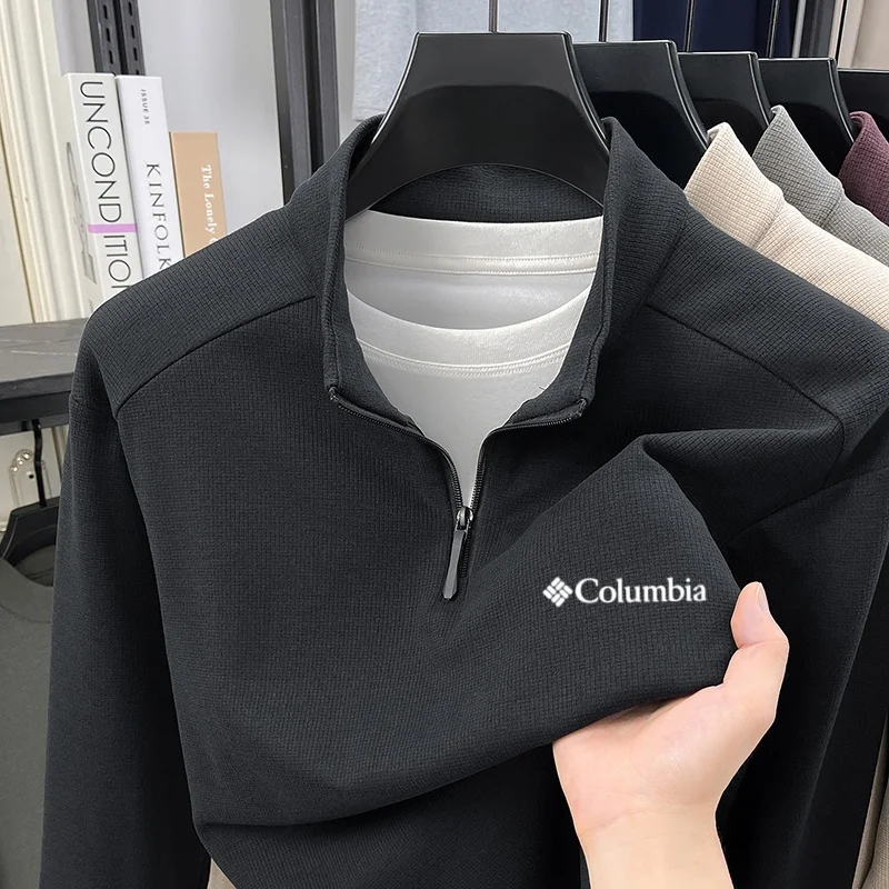 Herbst Neuer Komfortabler Samt-Pullover mit Reißverschluss und Halbhohem Kragen, Modischer Schriftzug, Exquisite Stickerei, Warmes Herren-Strick-T-Shirt – Detail 14